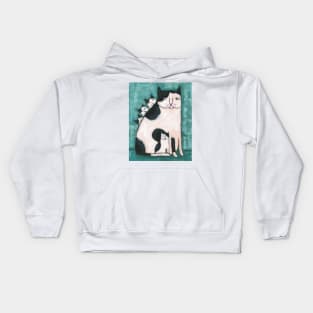 Black and White Mom Cat and Kittens Kids Hoodie